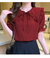 Short Sleeve Doll Collar Blouse Shirt